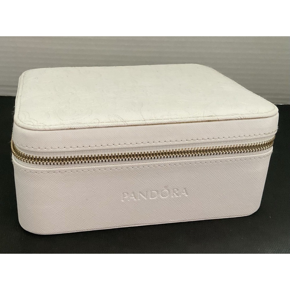 Pandora white floral travel jewelry organizer case Zipper Closure Box